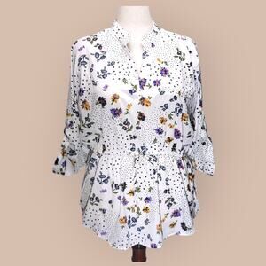 MPH Collection Lightweight Floral Tunic XL High‑Low Split Neck Cottagecore